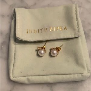 Judith Ripka 14k gold pearl and diamond earrings